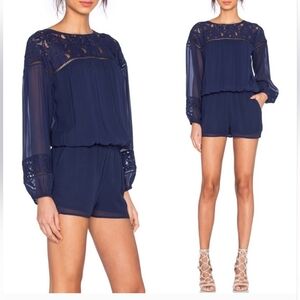 Joie Jevin Lace Inset Navy Keyhole Silk Romper